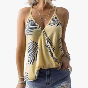 Yellow Palm Print Tank Top with Relaxed Fit